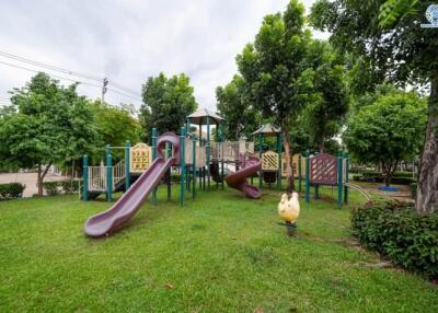 Playground with slides and climbing structures