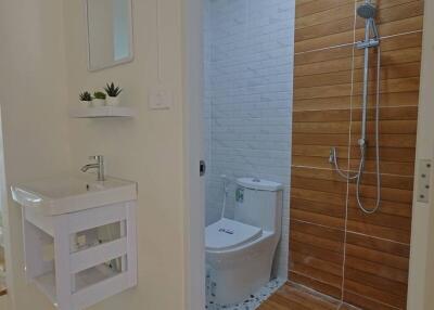 Modern bathroom with shower and toilet