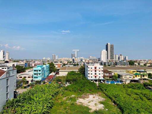 View from a higher floor overlooking urban cityscape