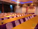 Spacious banquet hall with elegant decor