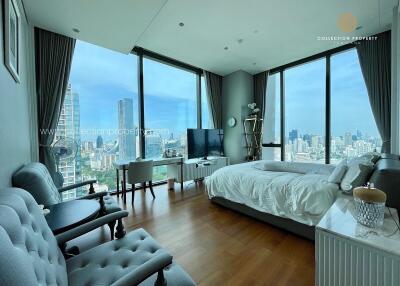 Modern bedroom with panoramic city views