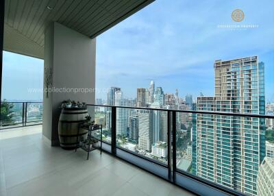 Spacious balcony with city view