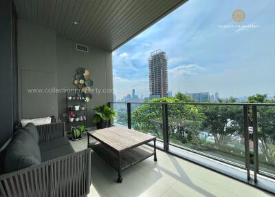 Modern balcony with city skyline view