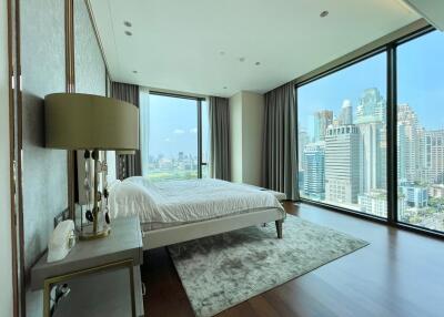 Luxury modern bedroom with city skyline view