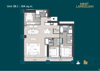 Floor plan of Unit 3B.1 - 164 sq.m.