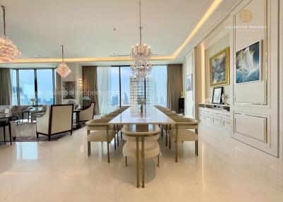 Luxurious dining room with elegant furnishings and chandeliers