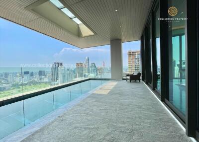 Spacious balcony with city view