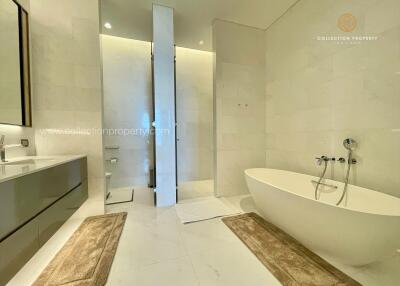 Modern bathroom with bathtub and shower