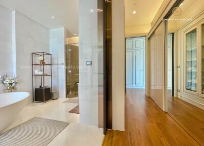 Modern bathroom with walk-in shower and bathtub