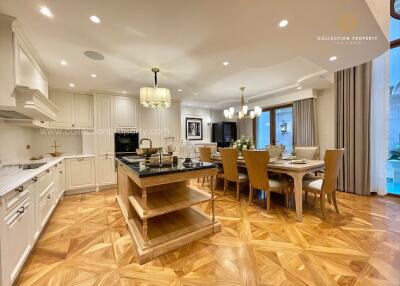 Spacious kitchen and dining area with stylish furnishings