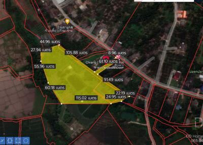 Aerial view of a property with outlined land plots