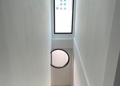 Modern stairway with skylight and circular window