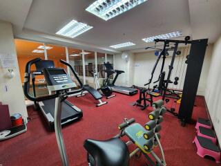 Fully equipped gym with various machines and weights