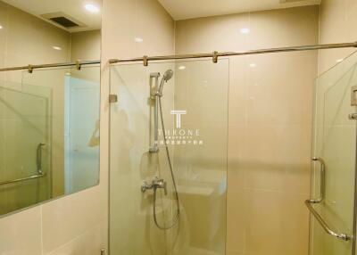 Modern bathroom with glass shower enclosure