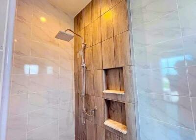 Modern bathroom shower area with stylish tiles