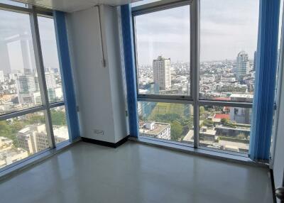 Office space with large windows and city view