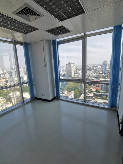 Office space with large windows and city view