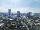 View of the city from above with several tall buildings