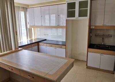 Modern kitchen with built-in cabinets and a small sink area