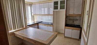 Modern kitchen with built-in cabinets and a small sink area