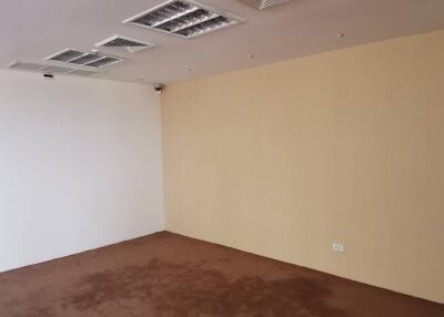 Empty room with two-tone walls and carpeted floor