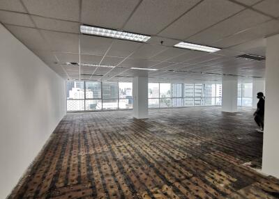 Large empty office space with city view