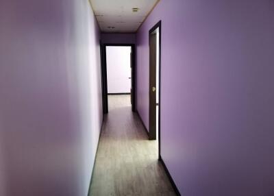 Hallway with purple walls