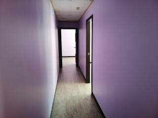 Hallway with purple walls