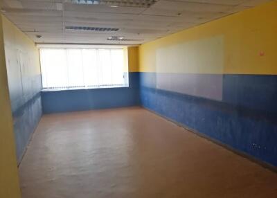 Empty room with colorful walls and large window