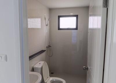 Small modern bathroom with toilet and shower