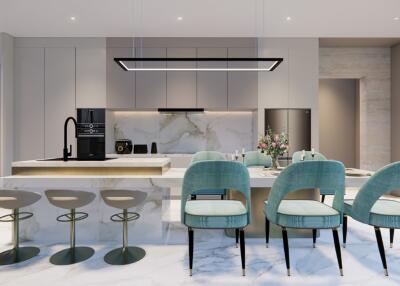 Modern kitchen with island and dining area