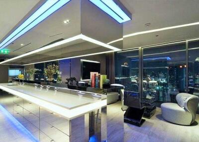 Modern living room with city views and sleek design
