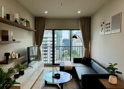 Modern living room with city view