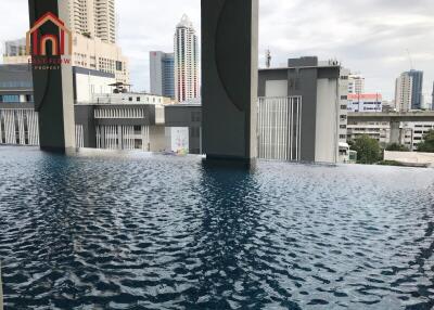 Modern cityscape view from rooftop pool