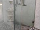 Modern bathroom with glass shower and tiled floor