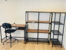 Modern home office with desk and shelving