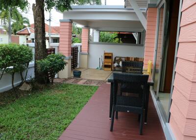 Outdoor patio area with seating