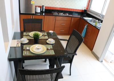 Modern kitchen with dining table