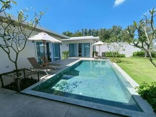 Modern outdoor area with a swimming pool and deck