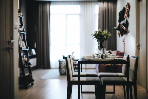 Dining table and chairs in a modern living area