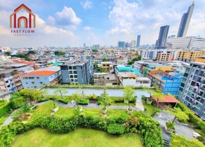 Aerial view of residential and commercial buildings