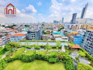 Aerial view of residential and commercial buildings