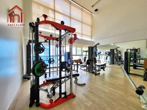 Home gym with various exercise equipment