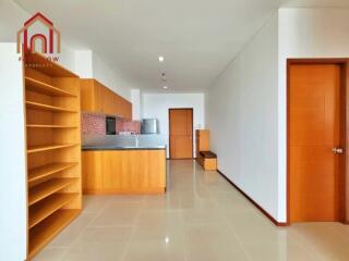 Modern kitchen with wooden cabinets and open shelving