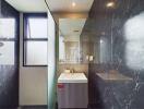 Modern bathroom with marble tiles