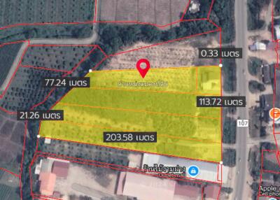 Aerial view of the property plot with labeled boundaries and dimensions