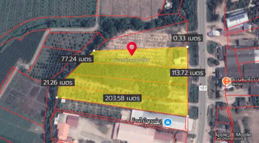 Aerial view of the property plot with labeled boundaries and dimensions