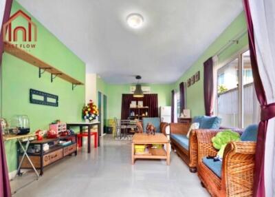 Spacious and colorful living room with natural light