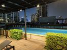 Rooftop pool with city skyline view