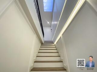 A well-lit stairway with a glass ceiling and LED lighting